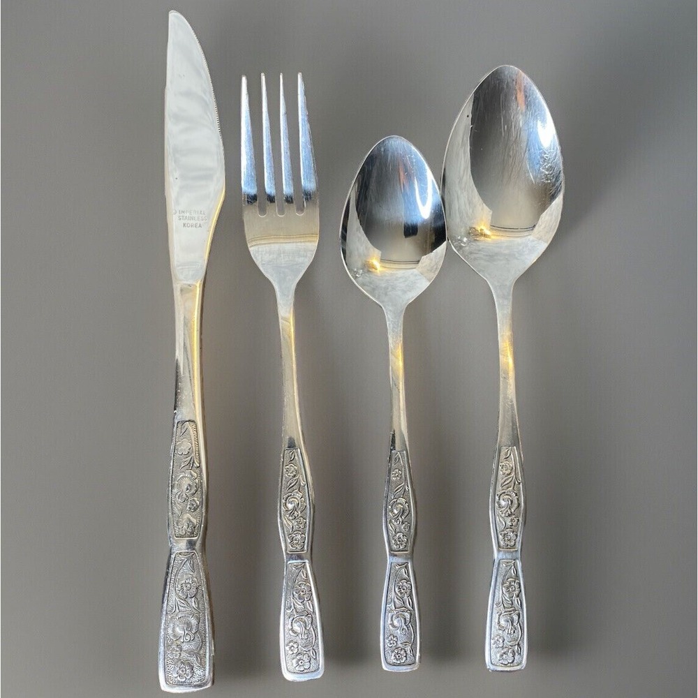 VTG Imperial Stainless 4pc TROPIC GARDEN Dinner Fork Knife Place Spoon Teaspoon